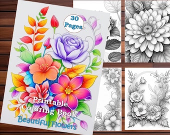 Dibujos para colorear de flores: 30 diseños imprimibles en escala de grises (PDF)