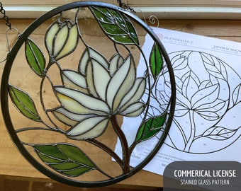PATTERN - Japanese Magnolia Stained Glass Pattern - Digital Download: Commerical License