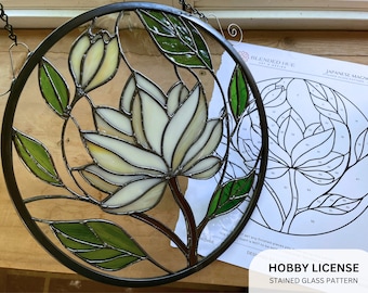 PATTERN - Japanese Magnolia Stained Glass Pattern - Digital Download: Hobby License