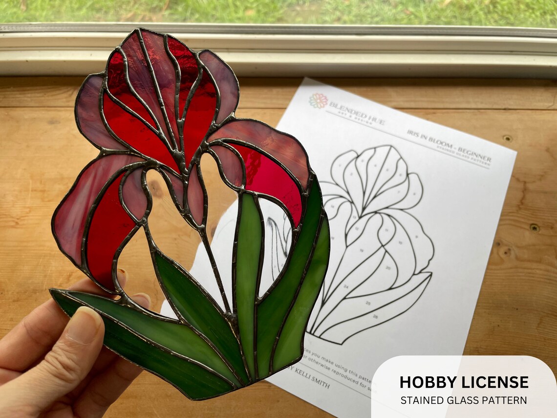 PATTERN - Iris in Bloom Beginner Stained Glass Pattern - Digital ...
