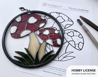 PATTERN - Two Little Mushrooms Stained Glass Pattern - Digital Download: Hobby License