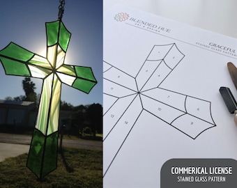 PATTERN - Graceful Cross Stained Glass Pattern - Digital Download: Commerical License