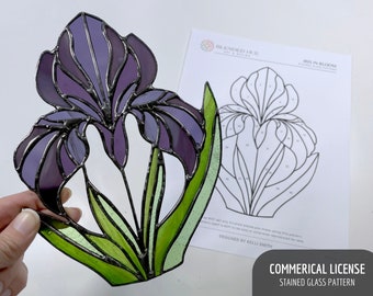 PATTERN - Iris in Bloom Stained Glass Pattern - Digital Download: Commerical License