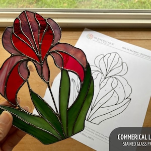 PATTERN - Iris in Bloom Beginner Stained Glass Panel Pattern - Digital Download: Commerical License