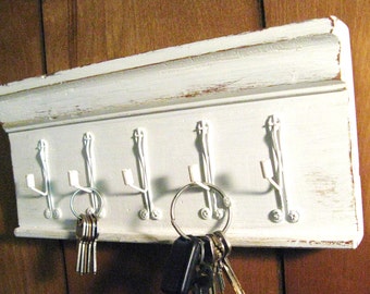 JEWELRY RACK, Key Rack, Key Holder, Key Hooks, Wall Rack, Key Hook, Shabby Chic, Jewelry Organizer, Cottage Chic, w/reclaimed, drapery hooks