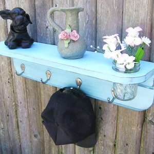 FARMHOUSE SHELVES, 24" W/ Jelly Jar Vase, Key Rack, Jewelry Rack, French Cottage Shelf, Shaker Shelf, Country Shelf, Rustic Shelf,Wall Shelf