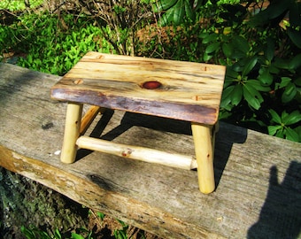 Rustic Log Footstool, Reclaimed Wood, Primitive Fireside Stool