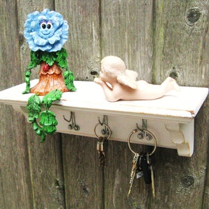 Jewelry Organizer, Shabby Key Rack, Jewelry Rack, Pot Holder Rack, Wall Shelf, Key Holder, Key Hooks, Jewelry Display, Shelf W/ Hooks