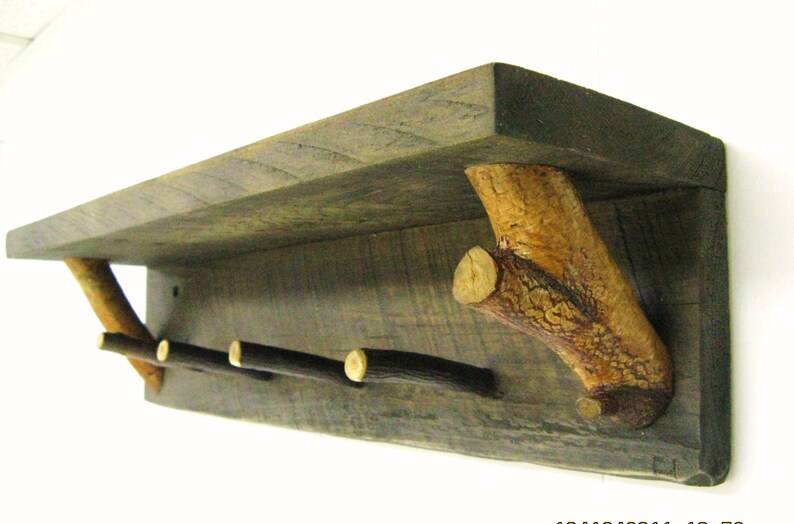 RUSTIC WALL SHELF W/ Twig Peg Hooks Coat Rack Hat Rack Key Etsy