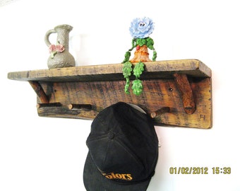 RUSTIC WALL SHELF, 24", W/ 4 twig pegs, Coat Rack, Hat Rack, Key Rack, Clothes Rack, Shelves, Rustic, Mountain, Farmhouse, Primitive Shelf