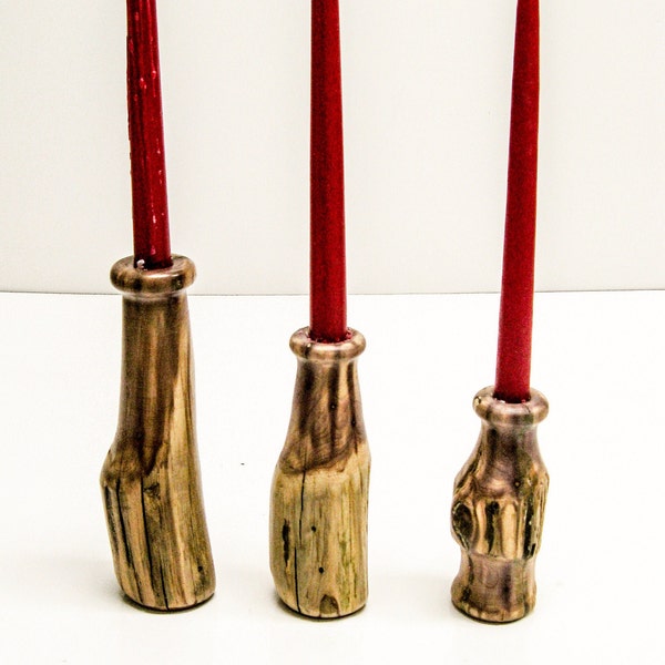 RUSTIC CANDLE HOLDERS, Set of 3, Candlestck Holders, Hand Turned, Eastern Red Cedar Wood, Native Wood, Holds Candles, Dried Flowers or Twigs