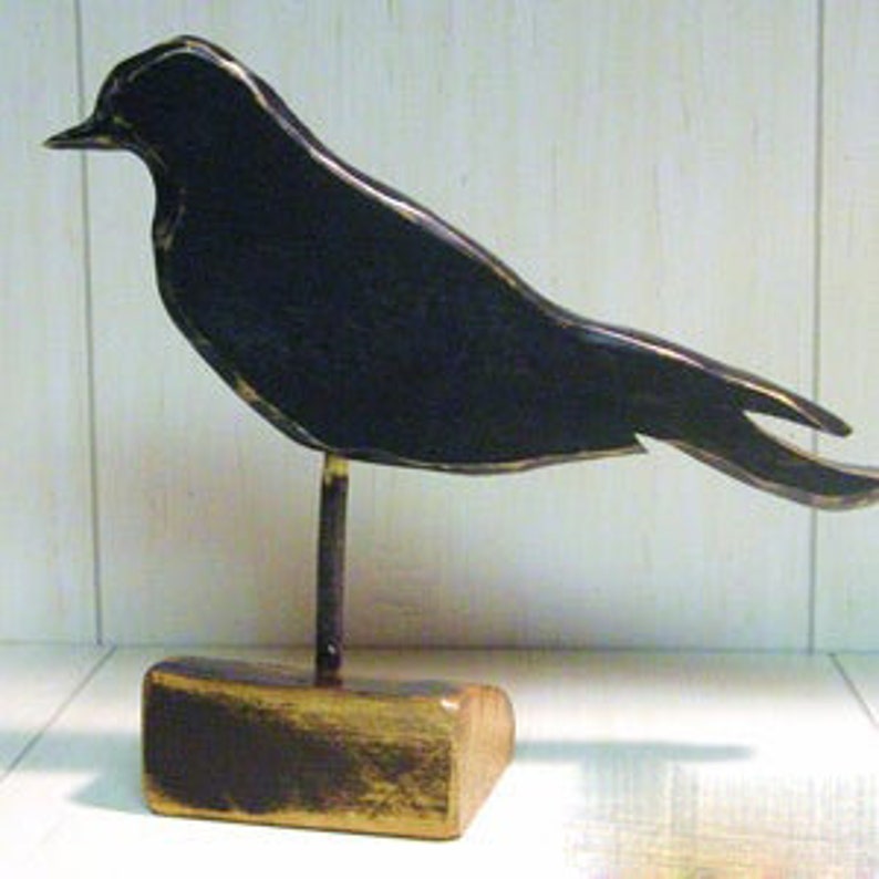 Crow Folk Art, CAW CAW, Primitive Crow Figurine, Folk Art Crow, Tramp Art Crow, Crow Decoy, Country Decor, Primitive Decor,Farmhouse Decor image 3