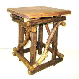 Wood Side Table, Rustic Plant Stand, Adirondack Style
