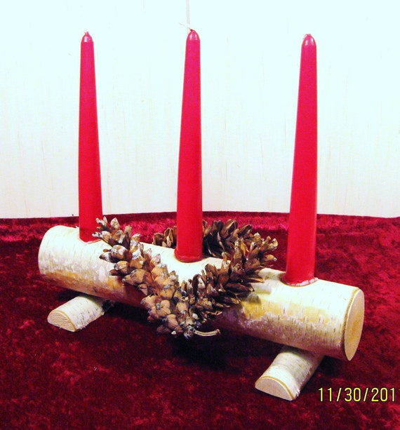 Birch log candle holder Holiday decor Yule log Rustic Etsy