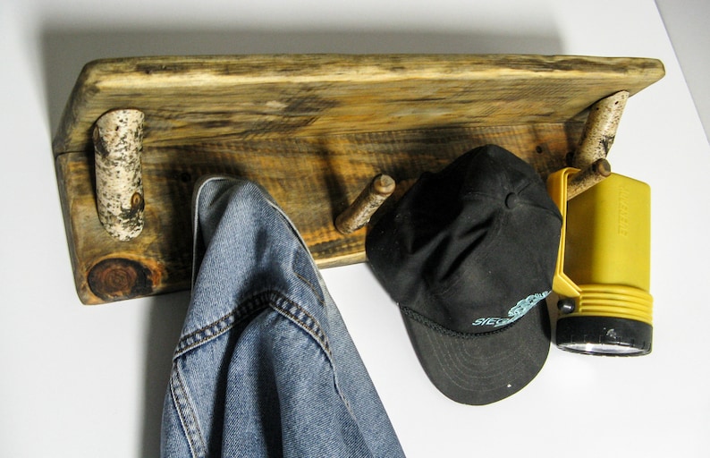 RUSTIC WALL SHELF W/ Twig Peg Hooks Coat Rack Hat Rack Key Etsy Ireland