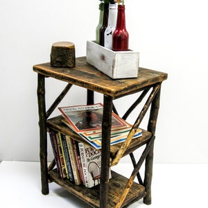 Rustic Side Table, Night Stand, Book Table, Adirondack Table, Twig Table, Branch Table, Plant Stand, Primitive Table, Folk Art Table