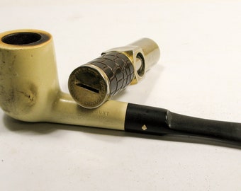 VINTAGE PIPE W/ LIGHTER, Viscount Dr. Grabow White Briar, Nimrod Gold Executive Pipe Lighter, Rare, As Found. Both Need Restoration
