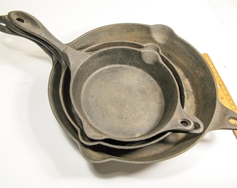 Cast Iron Skillet Set, (6.5, 8, 10.5 Inch), Vintage, Ships Free