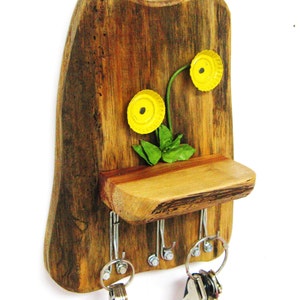 Folk Art Shelf, W/ Found Items, Key Rack, Jewelry Rack, Wall Shelf, Mounted on Reclaimed Wood, Rustic Shelf, Key Hooks, Rustic Jewelry Rack