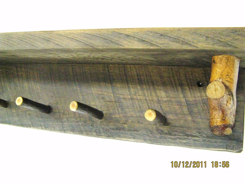 RUSTIC WALL SHELF 24 W/ 4 twig peg hooks Coat Rack Etsy