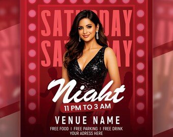 Saturday Night Club Party Flyer: DJ Event Promo, Nightlife Lounge Design, Editable Digital Download