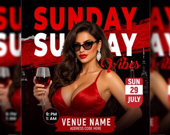 Ladies Night Party Flyer | Sunday Club Event, DJ Music Poster, DIY Event Party Flyer,  Editable Eps, Svg and Pdf