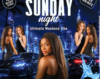 Sunday Party Flyer Template, Club Promotion Flyer, Neon Bar Urban Party Template, Sunday Club Flyer, Ediable Svg, Pdf, Digital Download