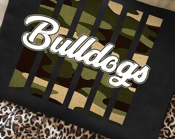 Bulldogs PNG, Camo Striped Bulldogs Mascot PNG, School Spirit Game Day Shirt Design, Retro trendy Vintage School Spirit PNG,