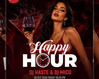 Happy Hour Flyer: Bar Nightclub Lounge DJ Drink Specials Night Event Promo, Party Invitation (Digital Download)