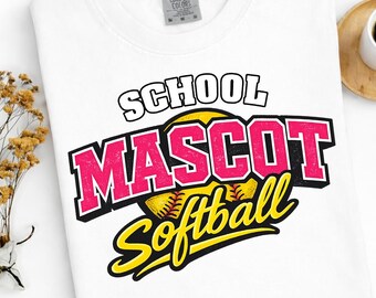 School Mascot Softball, Custom softball mascot high school team spirit wear PNG, Game Day Softball PNG.