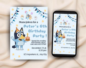 Bluey Birthday Invitation | Editable Canva Template | Kids Birthday Party Invite Printable & Mobile Version