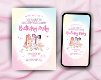 Editable K-Pop Demon Hunters Invitation | Printable & Phone Version | Digital Birthday Party Invite