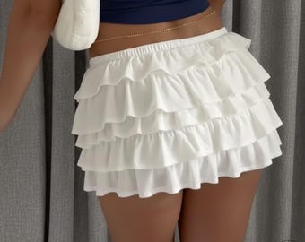 Layered Rüschen Minirock - Damen Hohe Taille Rüschenrock Polyester Mode Outfit Trendy Sommer Party Wear Nettes Street Style Kleidung Geschenk