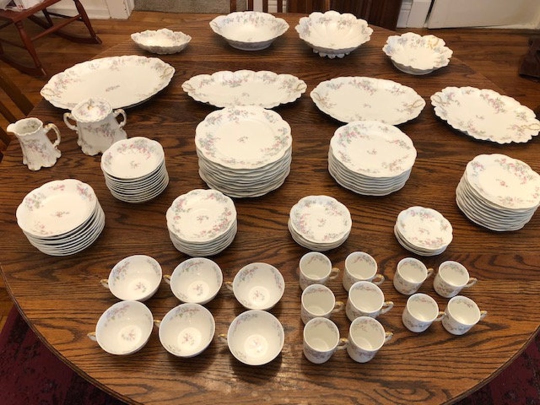 Haviland Limoges 93-piece Pink & Blue Flowered Porcelain