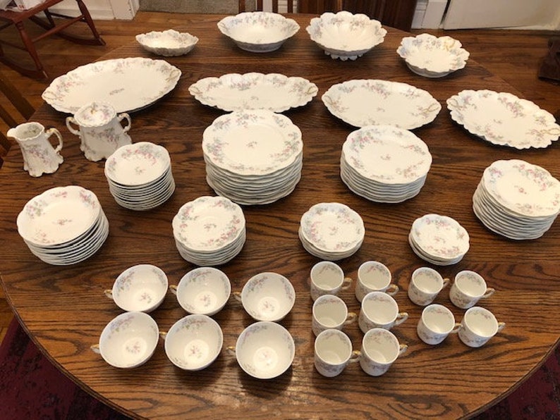 Haviland Limoges 93piece Pink & Blue Flowered Porcelain Dinnerware Set