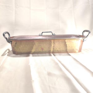 Large 67 cm Vintage Hammered French Copper Fish Poacher – Stamped Villedieu-les-Poêles – Exceptional Craftsmanship