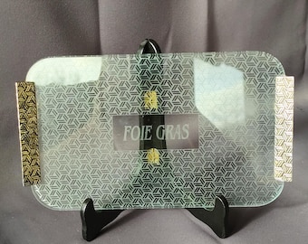 Vintage-Servierschale aus Glas für Foie gras mit verzierten Metallgriffen – Französisches Geschirr
