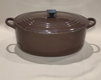 Casseruola ovale vintage Le Creuset in ghisa smaltata, marrone, Made in France, pentola a cottura lenta/cocotte antica, utensili da cucina retrò