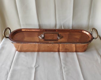 Exceptional antique French copper fish poacher fleur de lys monogram château kitchen museum quality copper