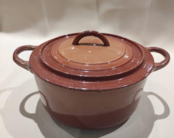 Vintage Le Creuset 18 cm Cast Iron Dutch Oven Brown Small French Enamel Pot Made in France