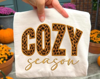 Cozy Season PNG, Leopard Style Vintage Pumpkin Season, Sublimation Design, Knitted Yarn Fall Autumn Vibes Clipart