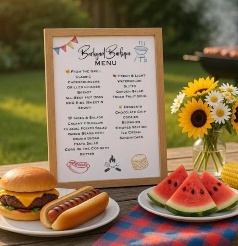 Editable BBQ Menu Template, Summer Cookout Sign, Printable Grill Party ...