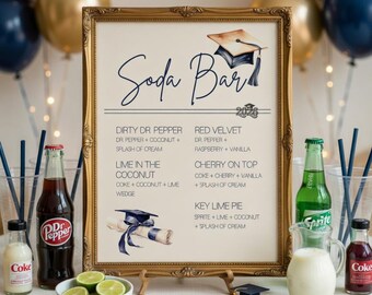 Graduation Soda Bar Sign, Pink or Blue, Class of 2026 Dirty Soda Station Menu (Digital Download)