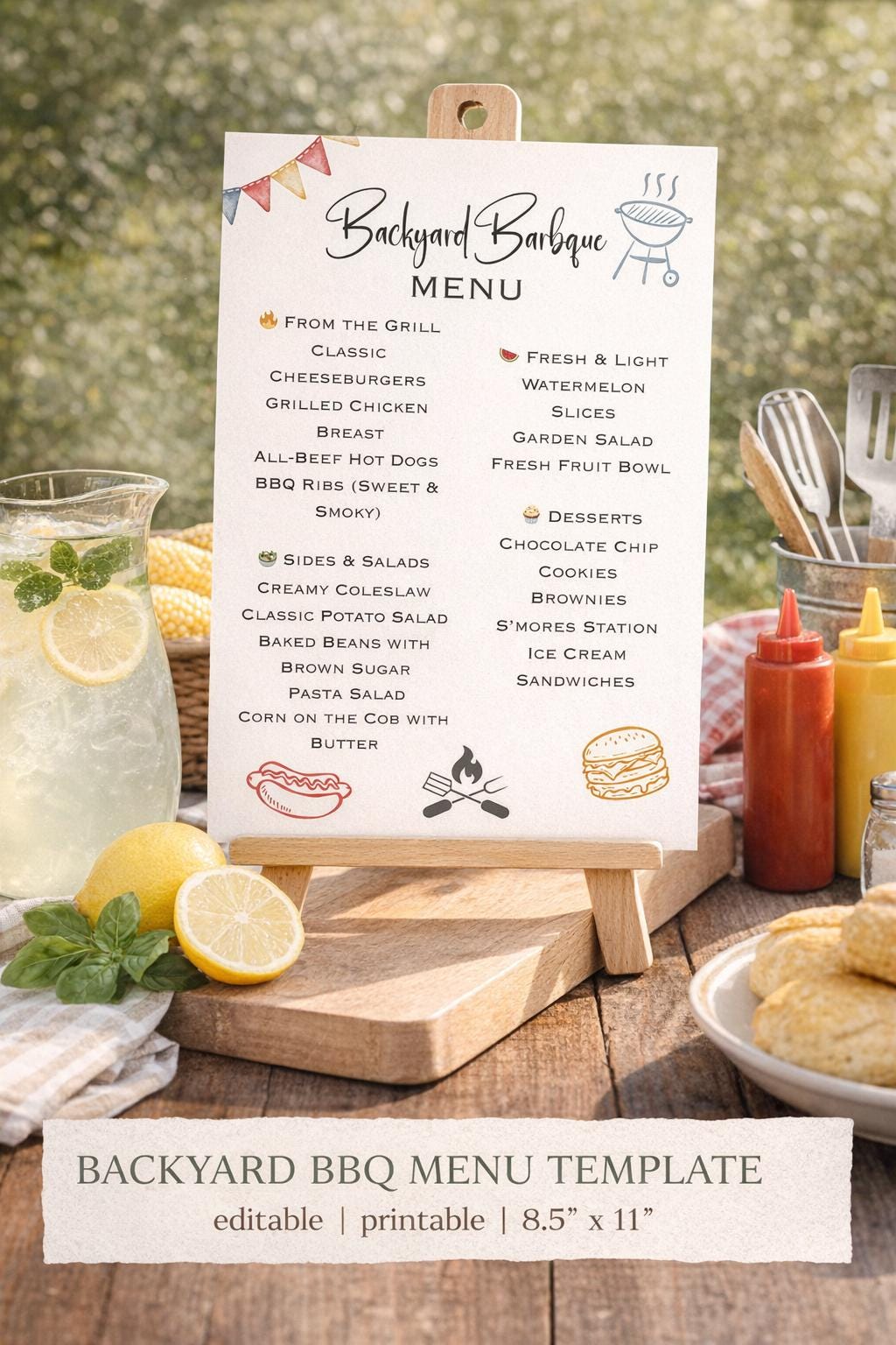 Editable BBQ Menu Template, Summer Cookout Sign, Printable Grill Party ...