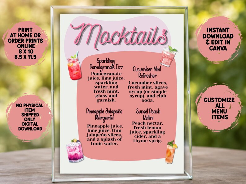 Editable Mocktail Recipes, Non Alcoholic Drinks Menu (digital Download ...