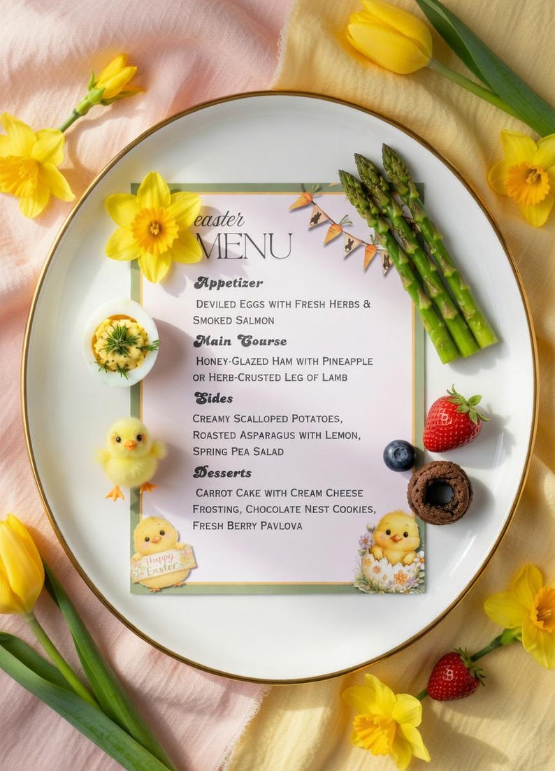 Floral Easter Menu Template, Spring Dinner Card, Editable Canva ...