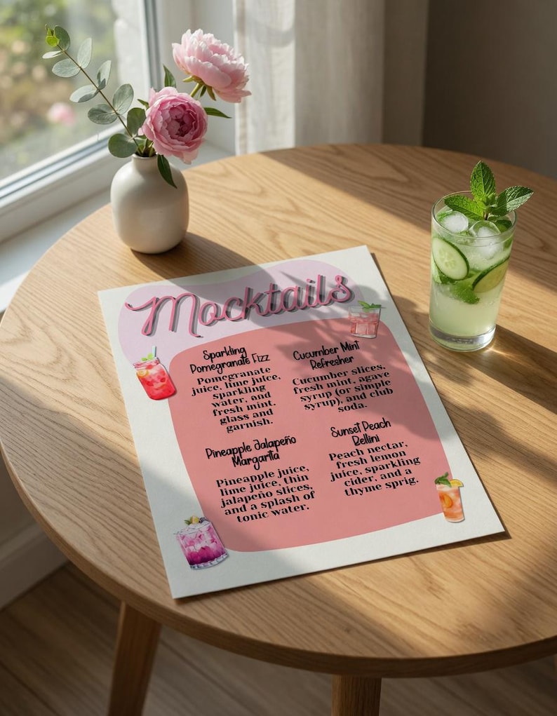 Easy Mocktail Menu.pdf Editable Mocktail Recipes, Non Alcoholic Drinks Menu (digital Download ...