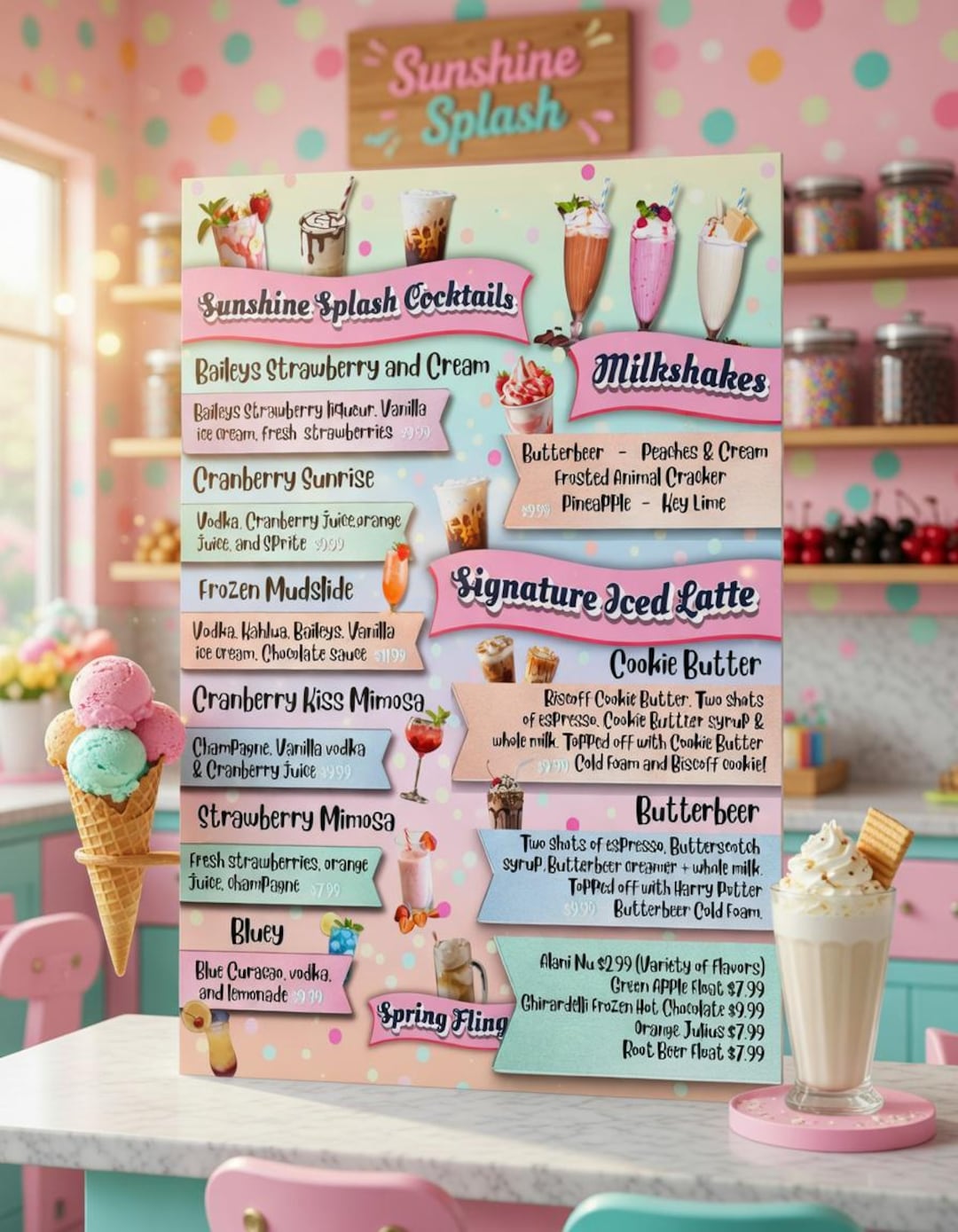 Editable Milkshake Bar Menu Template – Retro Ice Cream Parlor Sign ...