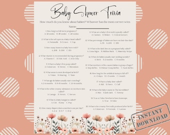 Baby Shower Games - Shower Trivia Game - Wildflowers- Boho - Printable