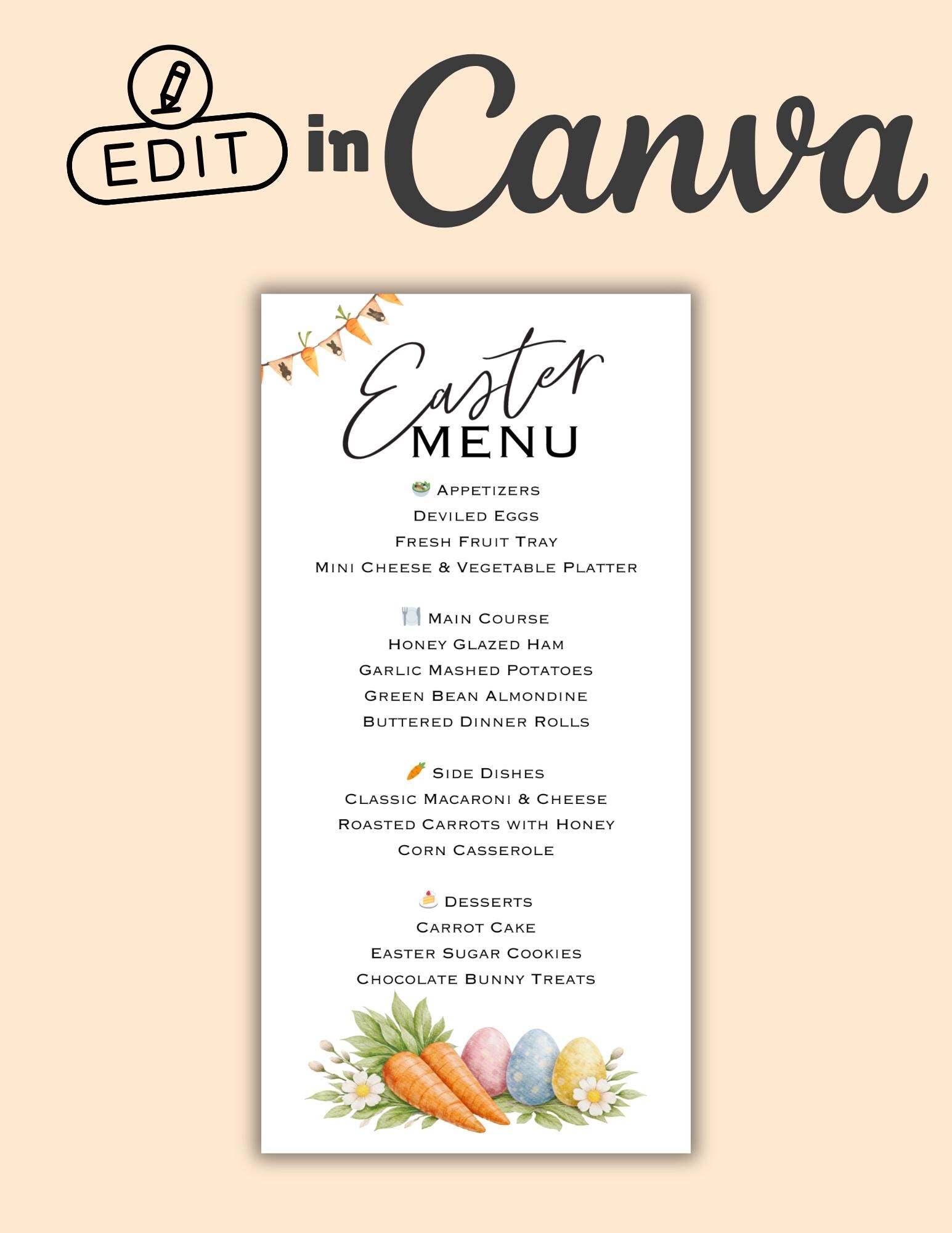 Editable Easter Menu Template | Spring Brunch Holiday Design (instant ...